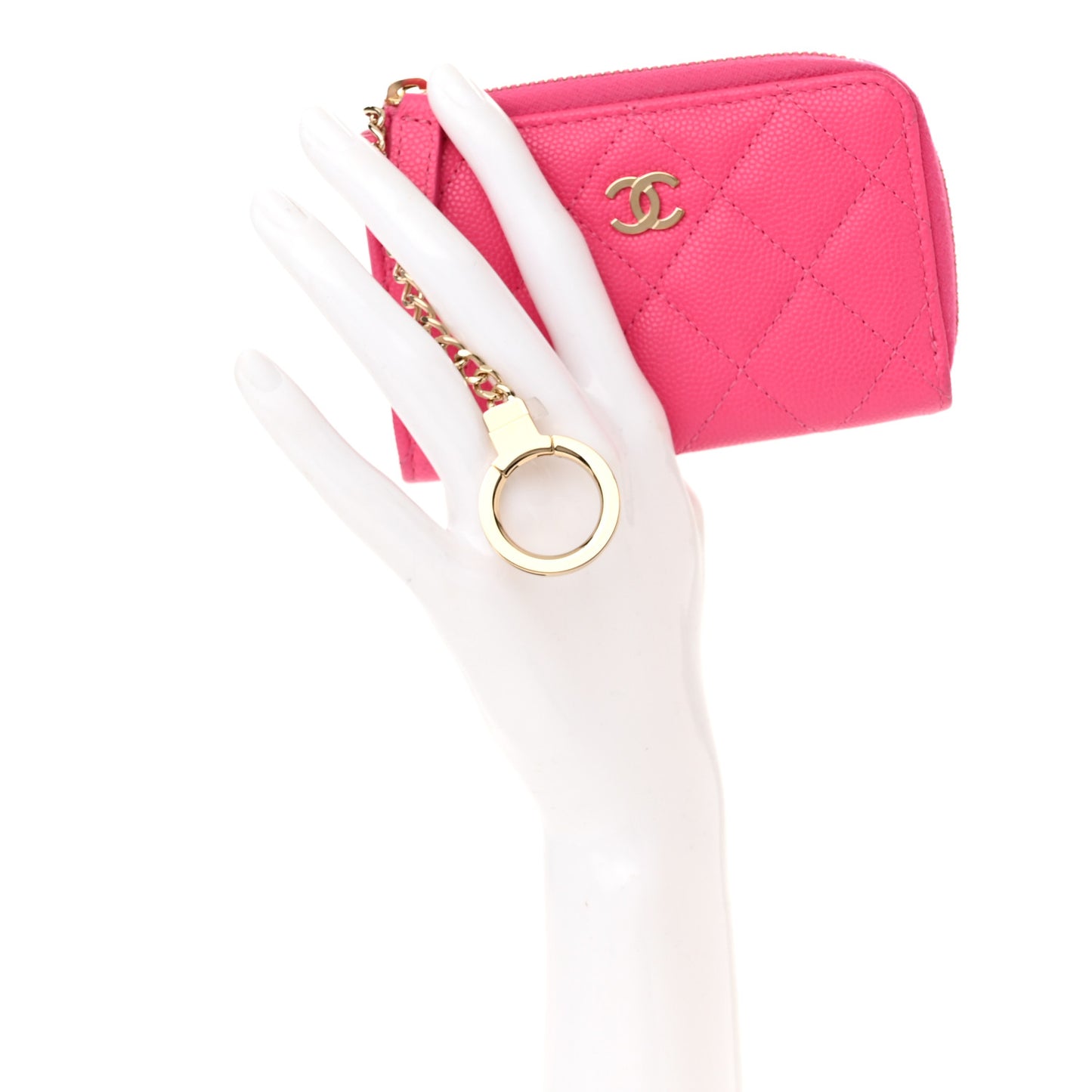 Caviar Quilted Zipped Key Holder Case Pink
