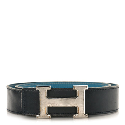 Hermes Box Togo 32mm H Belt 80 Black Blue Jean 1 of 9