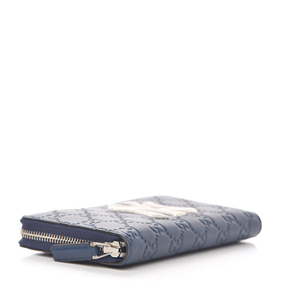 Gucci X MLB Guccissima Signature NY Yankees Embroidered Zip Around Wallet Royale Ivory 4 of 8