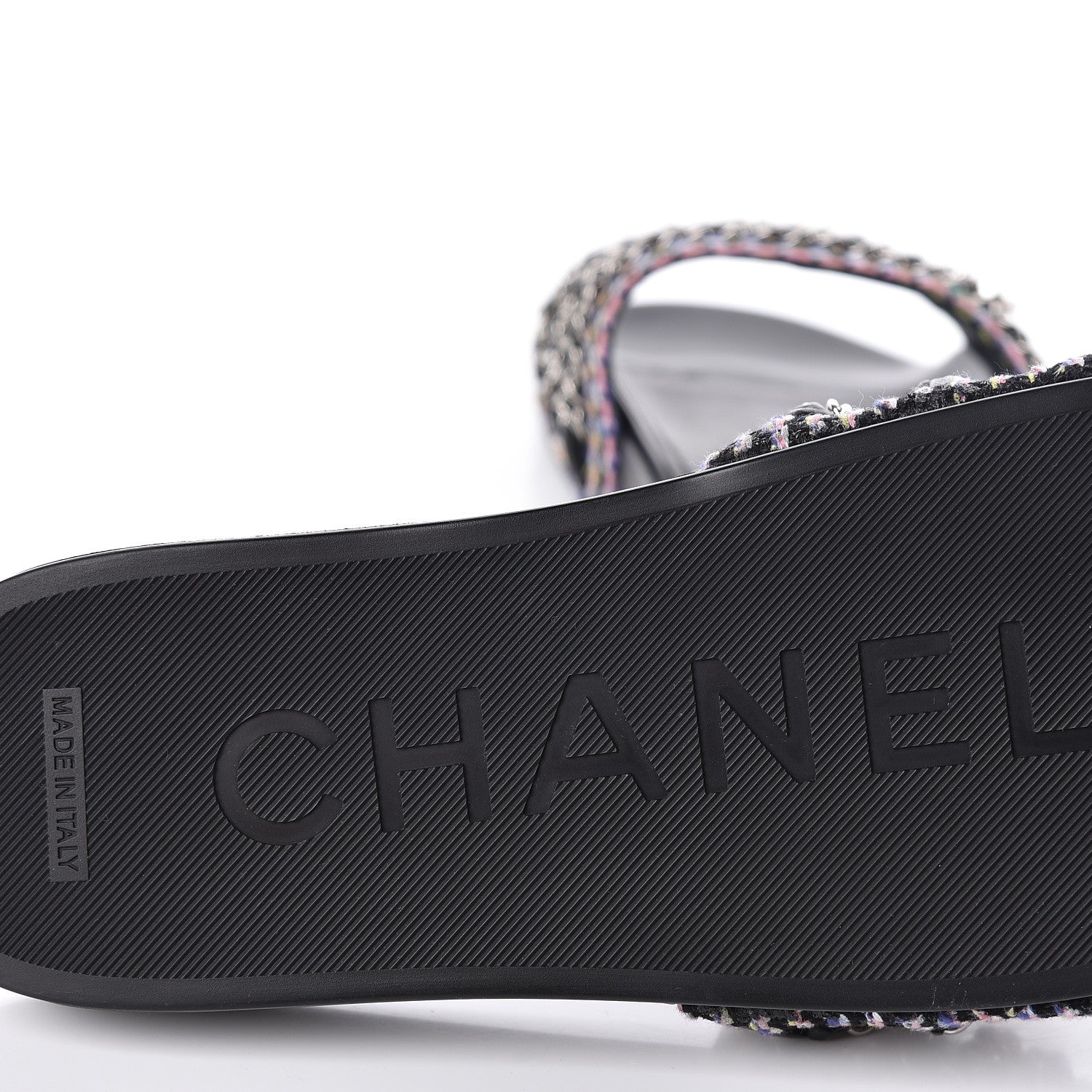 Chanel Tweed Lambskin Chain Flat Sandals 38 Black Multicolor 8 of 10