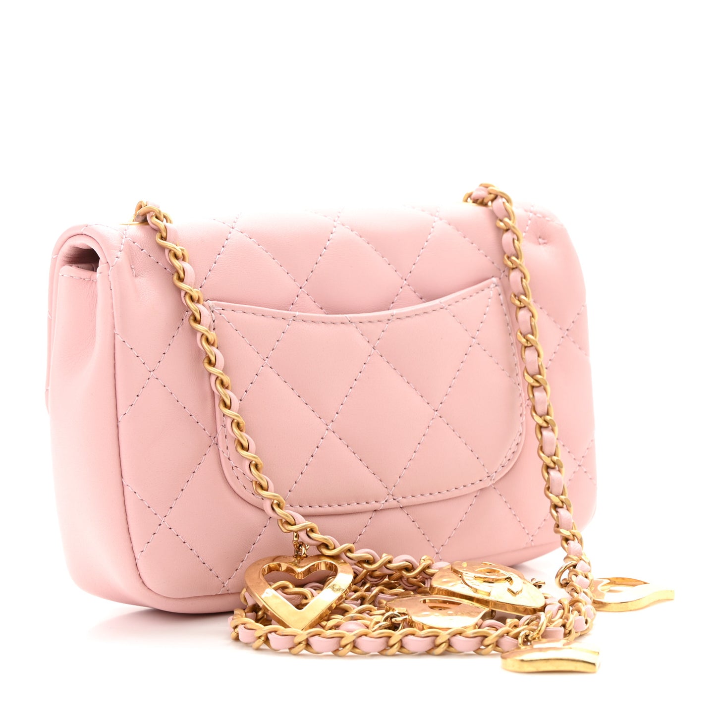 Lambskin Quilted Mini Heart Charms Flap Light Pink