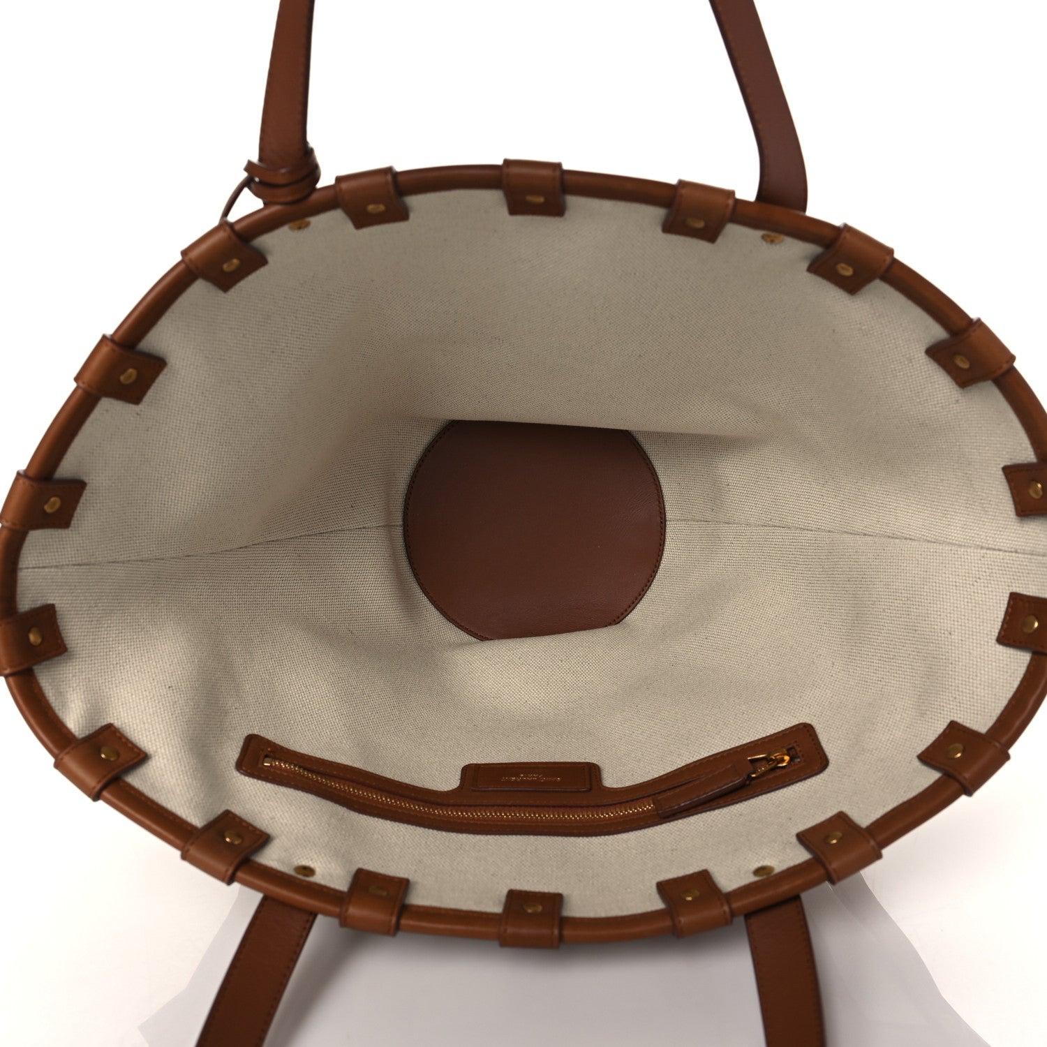 Saint Laurent Calfskin Canvas Beatrix Panier Cut Out Tote Grege Brick 5 of 9