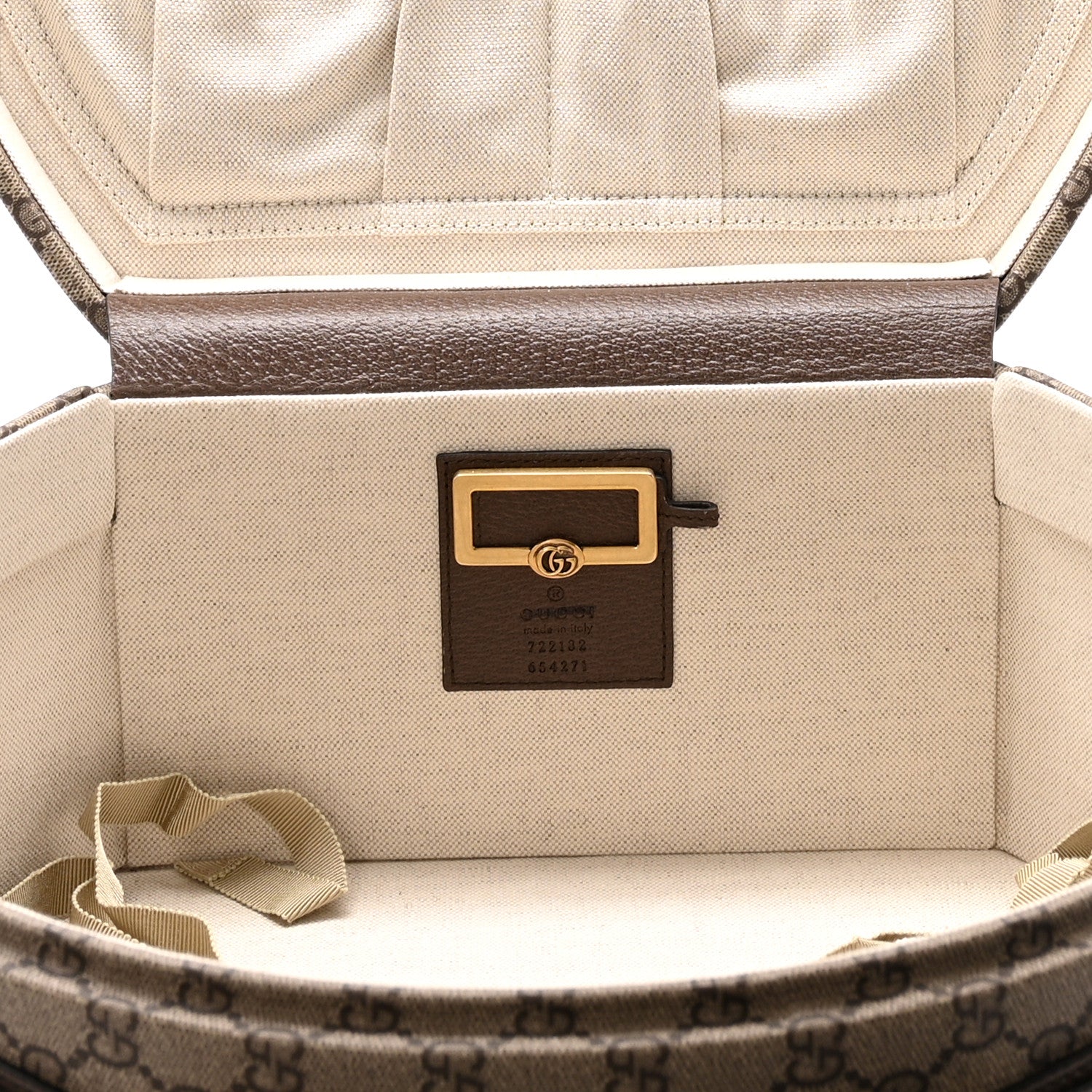 Gucci GG Supreme Monogram Textured Dollar Calfskin Web Savoy Hat Box Beige Ebony New Acero 5 of 12