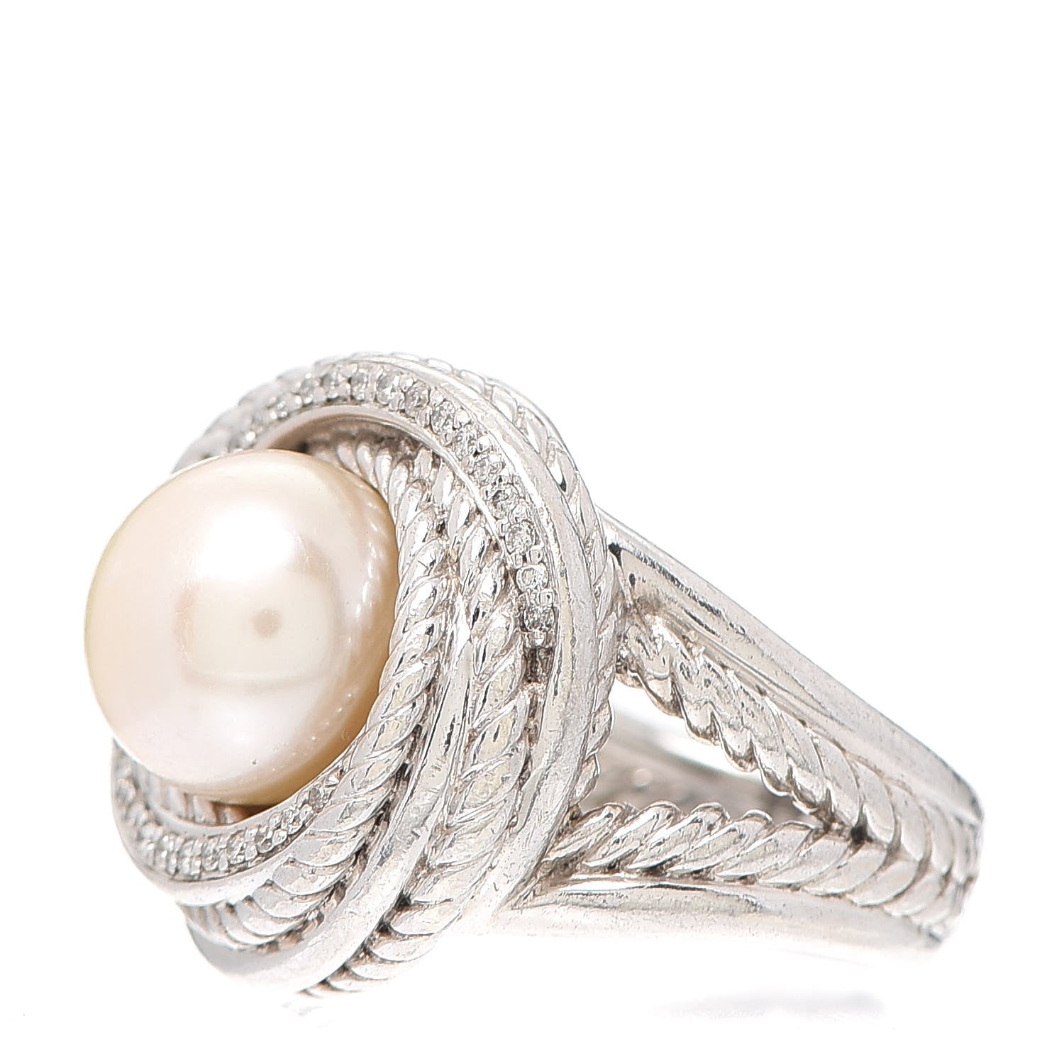 David Yurman Sterling Silver Diamond Pearl 10mm Crossover Ring 54 6.75 3 of 5