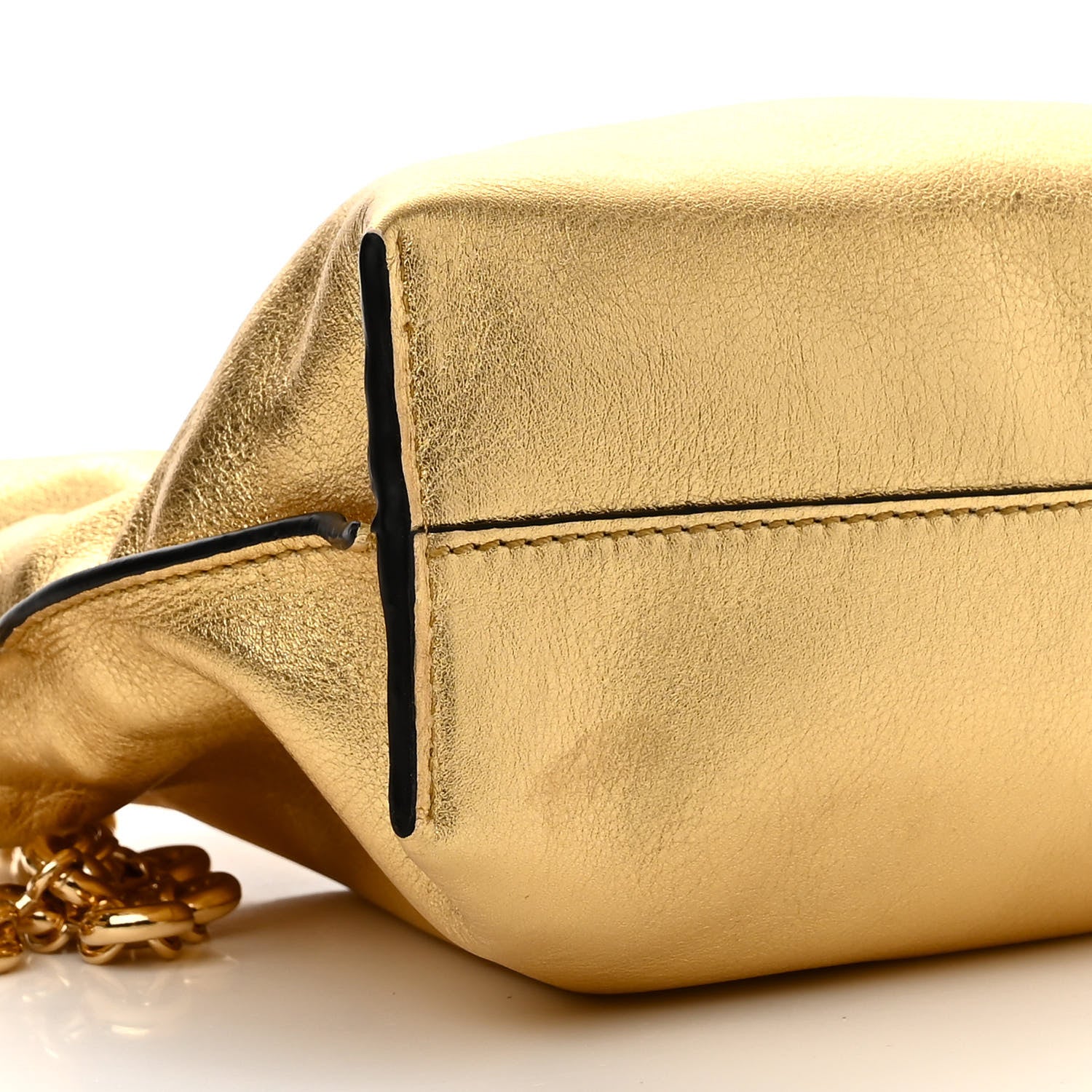 Loewe Metallic Calfskin Mini Chain Flamenco Knot Clutch Gold