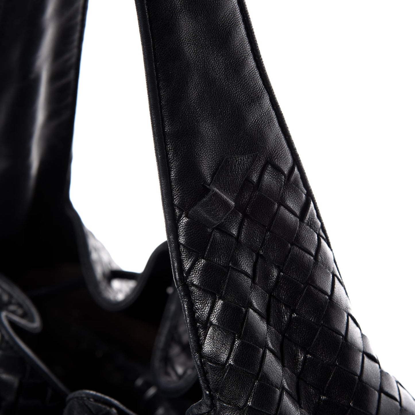 Nappa Intrecciato Drawstring Hobo Bag Black