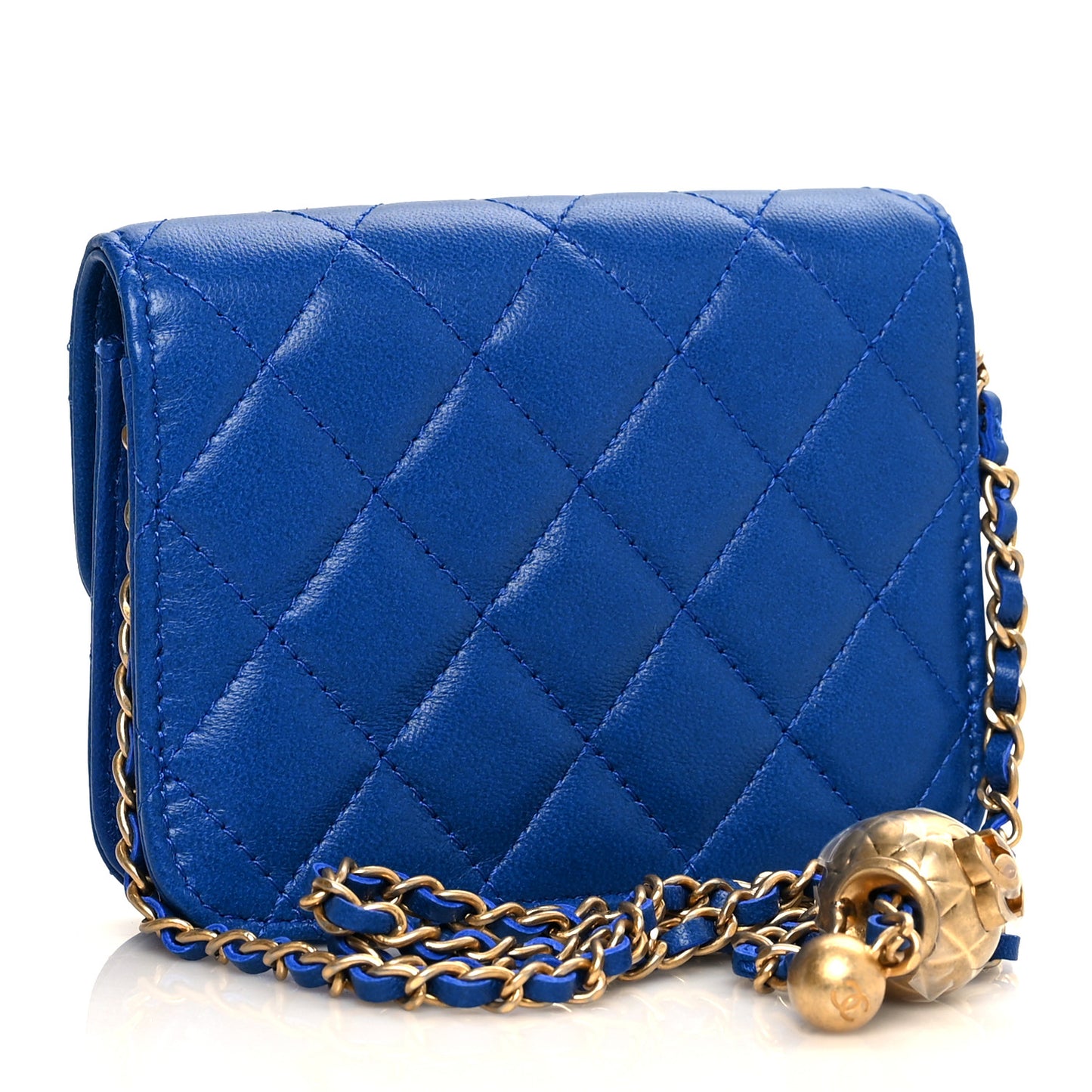 Lambskin Quilted Pearl Crush Clutch With Chain Bag Blue