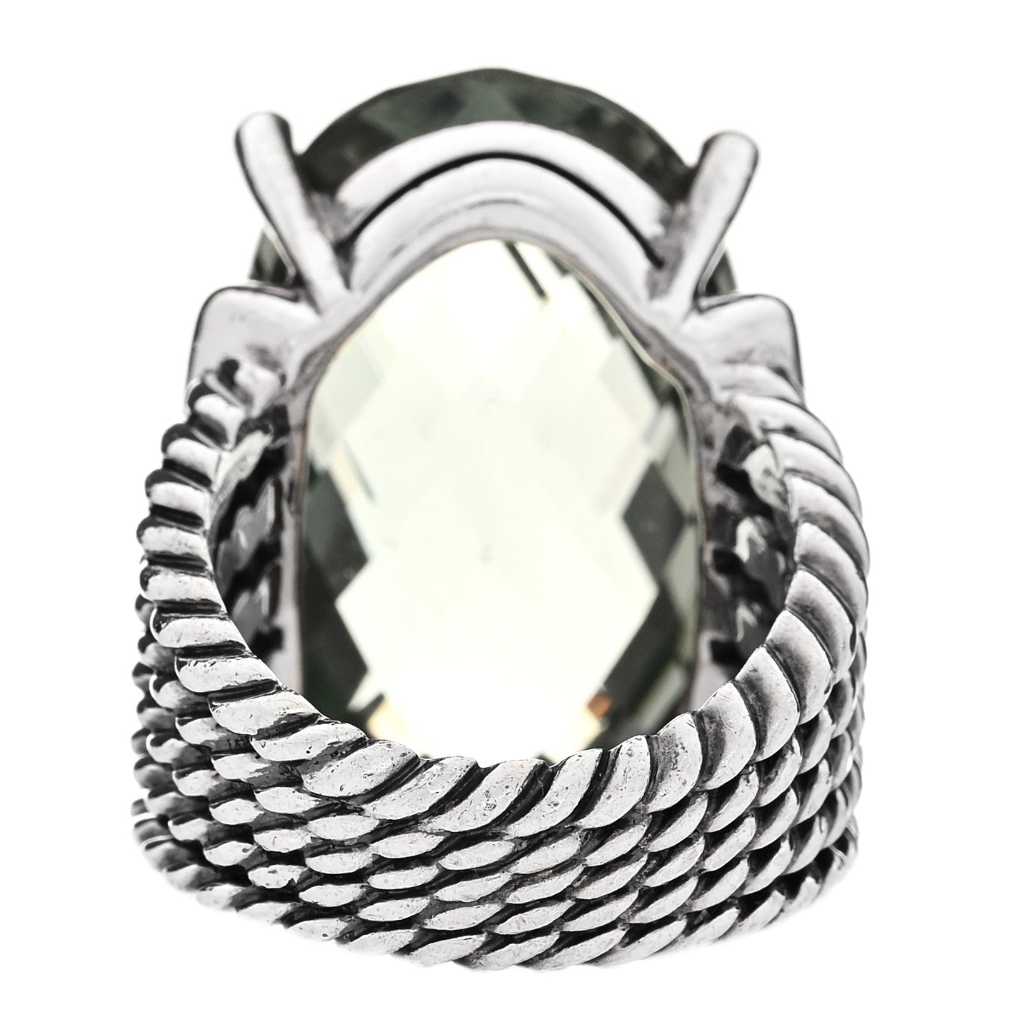 Sterling Silver Diamond Prasiolite 26mm Oval Wheaton Ring 51 5.75