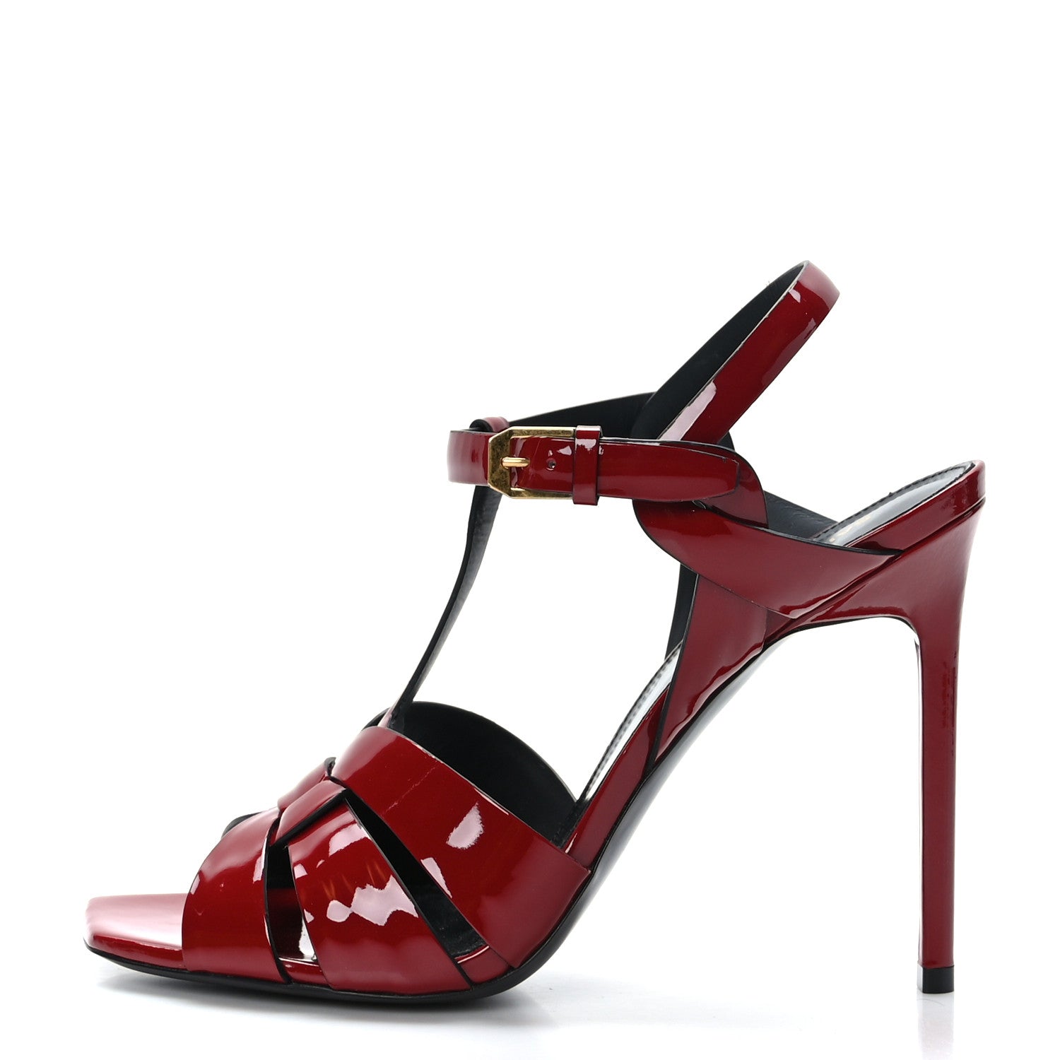 Saint Laurent Patent Calfskin Tribute 105 Sandals 39 Hot Red 1 of 7