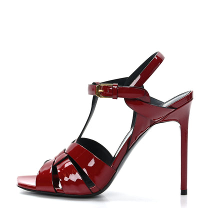 Saint Laurent Patent Calfskin Tribute 105 Sandals 39 Hot Red 1 of 7