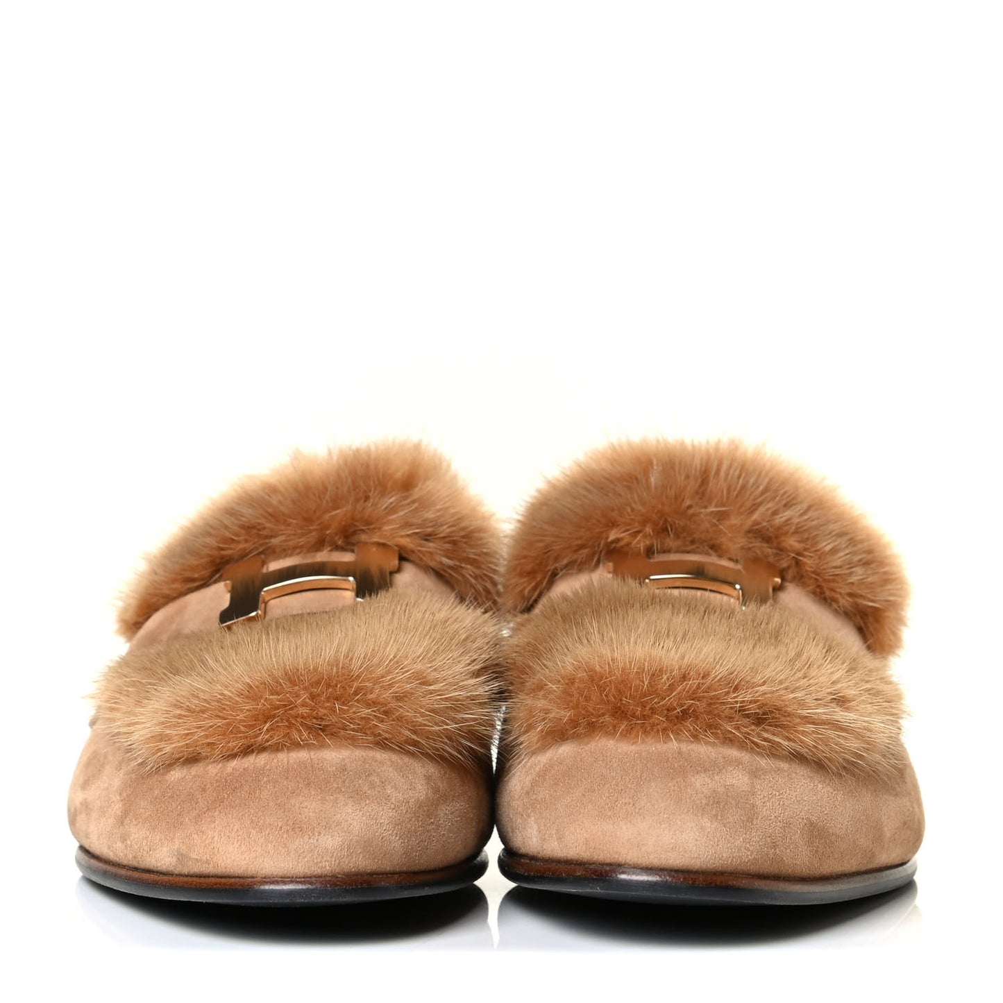 Mink Fur Suede Goatskin Paris Loafers 39.5 Marron Havane