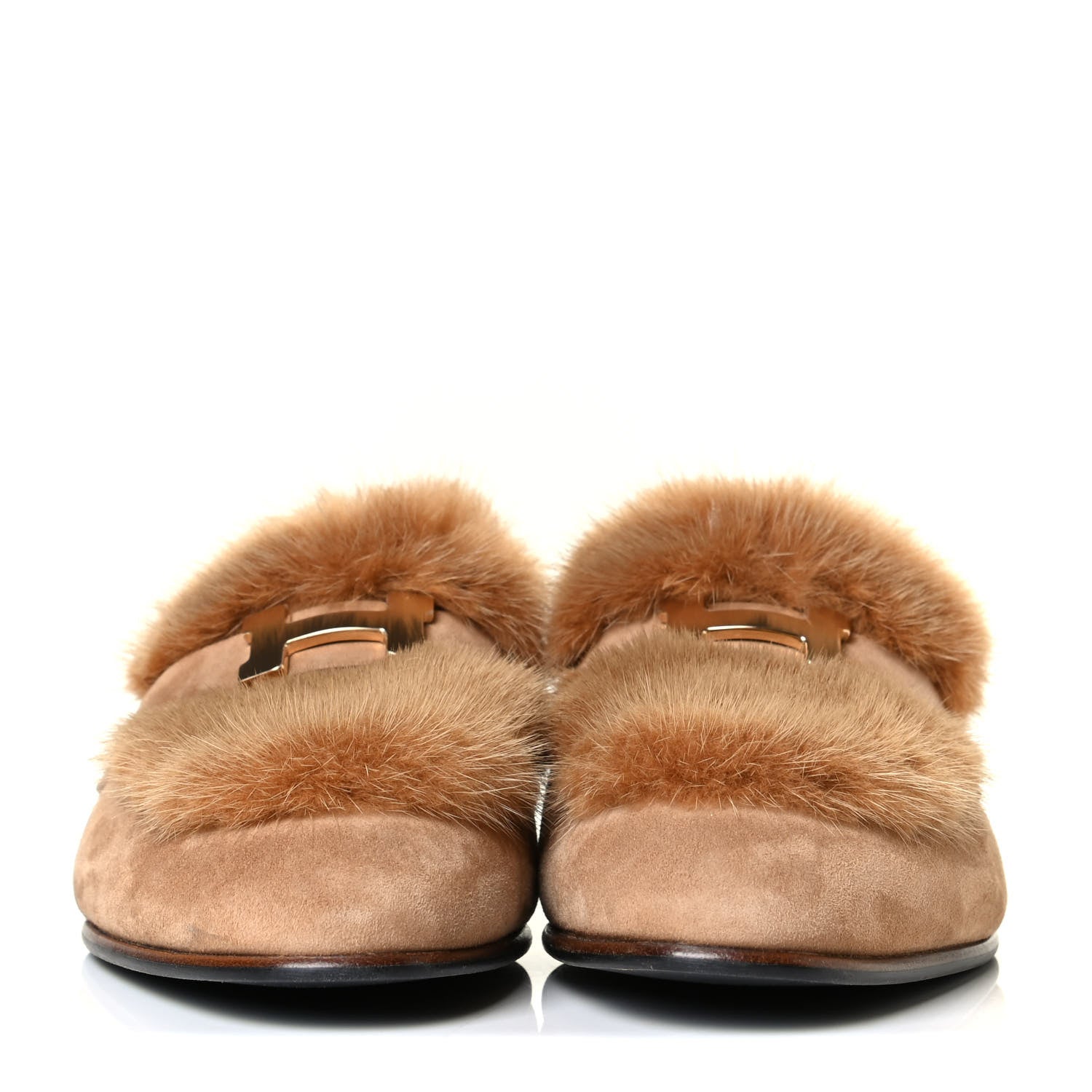 Hermes Mink Fur Suede Goatskin Paris Loafers 39.5 Marron Havane 2 of 5