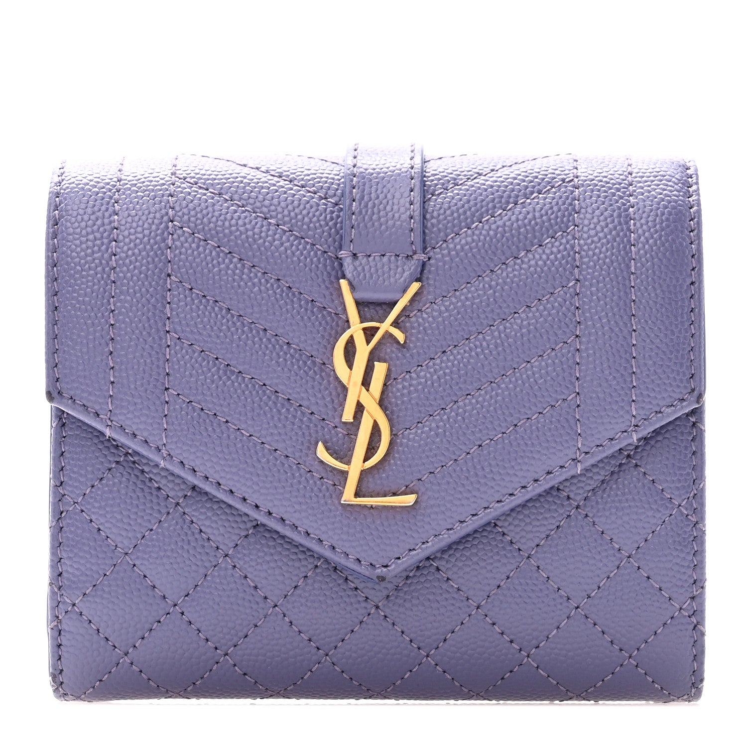 Saint Laurent Grain De Poudre Mixed Matelasse Triquilt Monogram Compact Tri Fold Wallet Dark Wisteria 1 of 9