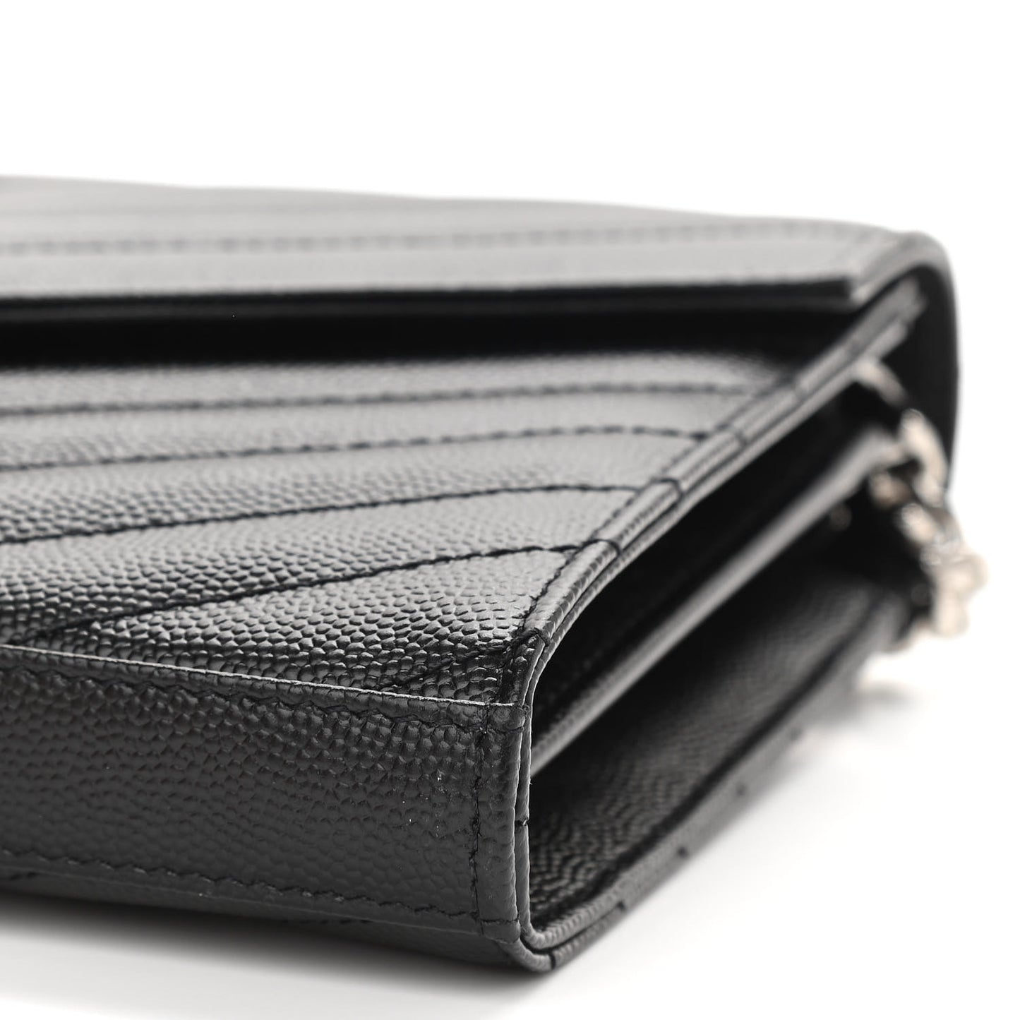 Grain De Poudre Matelasse Chevron Monogram Chain Wallet Black