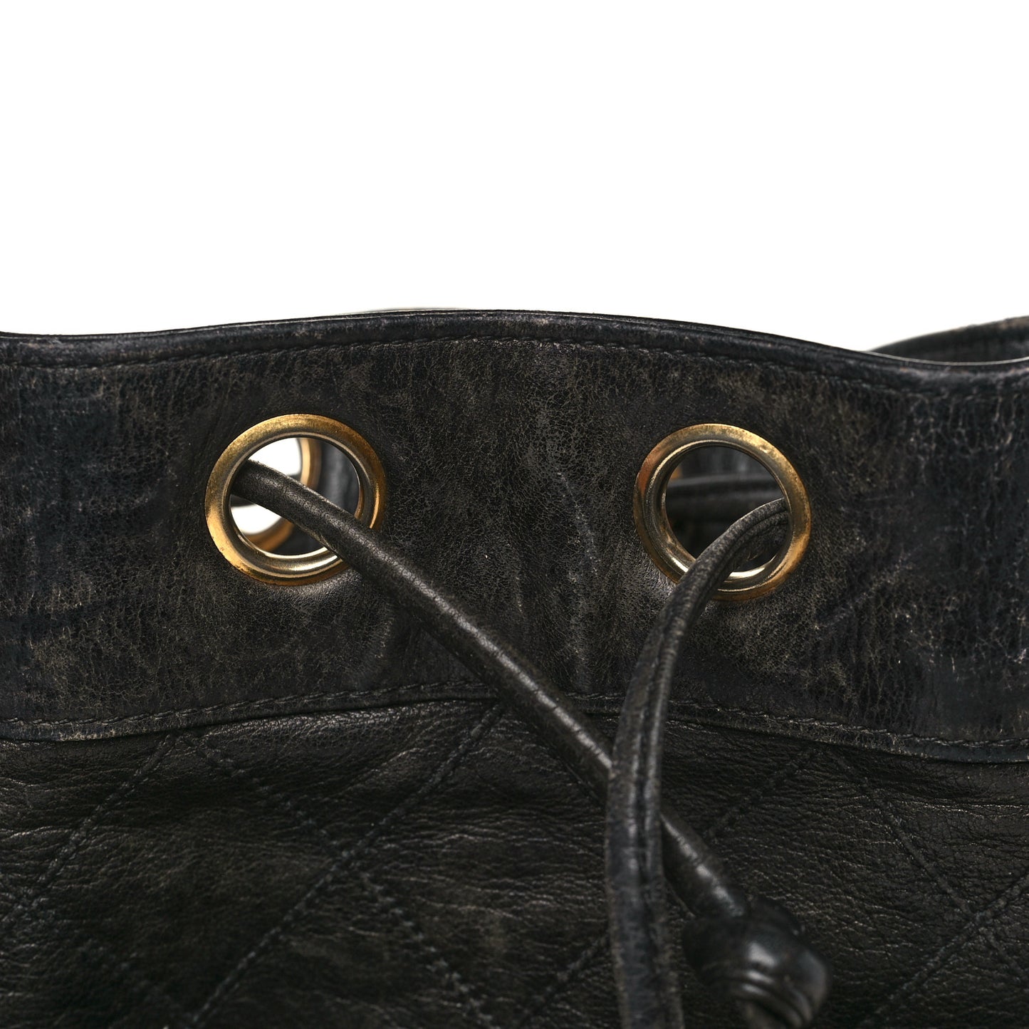 Lambskin Diamond Stitched CC Drawstring Shoulder Bag Black