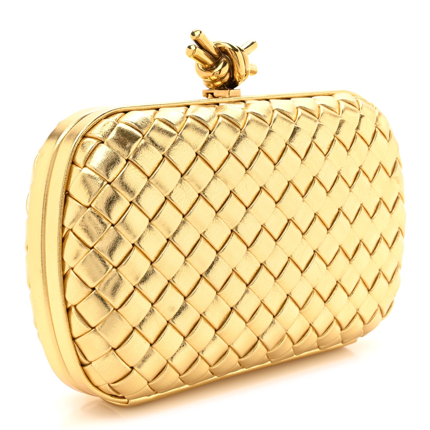 Bottega Veneta Metallic Intreccio Minaudiere Knot Clutch Gold 3 of 7