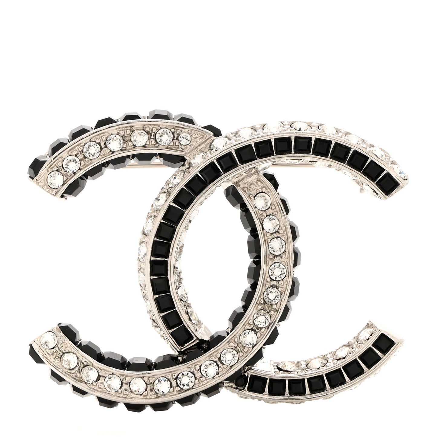 Baguette Crystal CC Brooch Black Silver