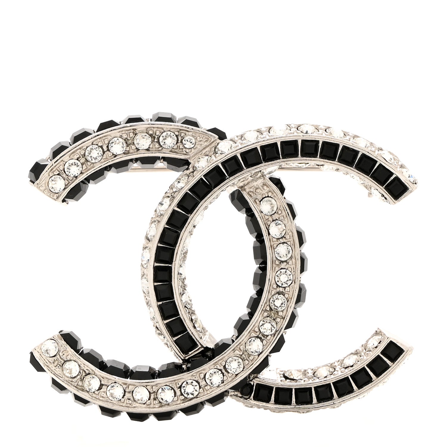 Chanel Baguette Crystal CC Brooch Black Silver 1 of 4