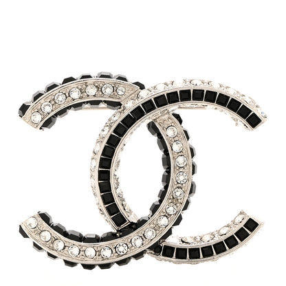 Chanel Baguette Crystal CC Brooch Black Silver 1 of 4