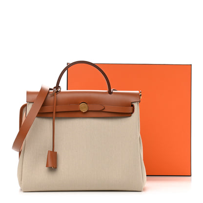Hermes Military Toile Vache Hunter Herbag Zip Retourne 31 PM Beton Fauve 11 of 11