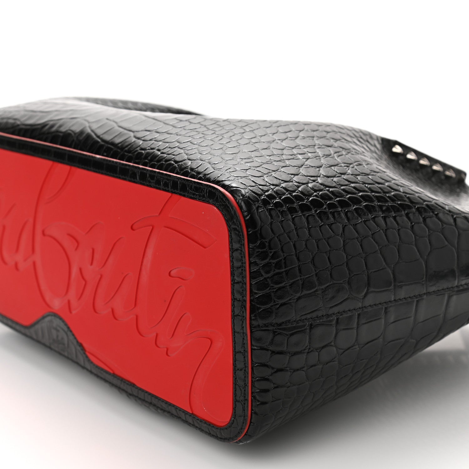 Christian Louboutin Calfskin Crocodile Embossed Spikes Large Cabarock Black 9 of 12