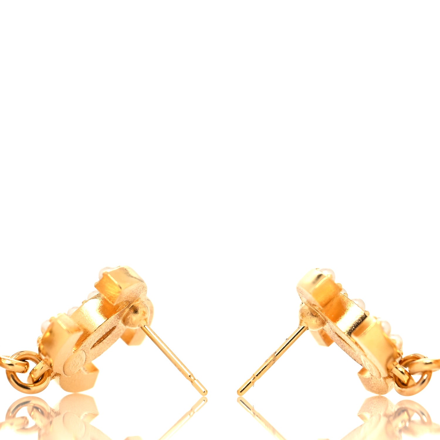 Chanel Metal Crystal Pearl CC Drop Earrings Gold Pink 3 of 5