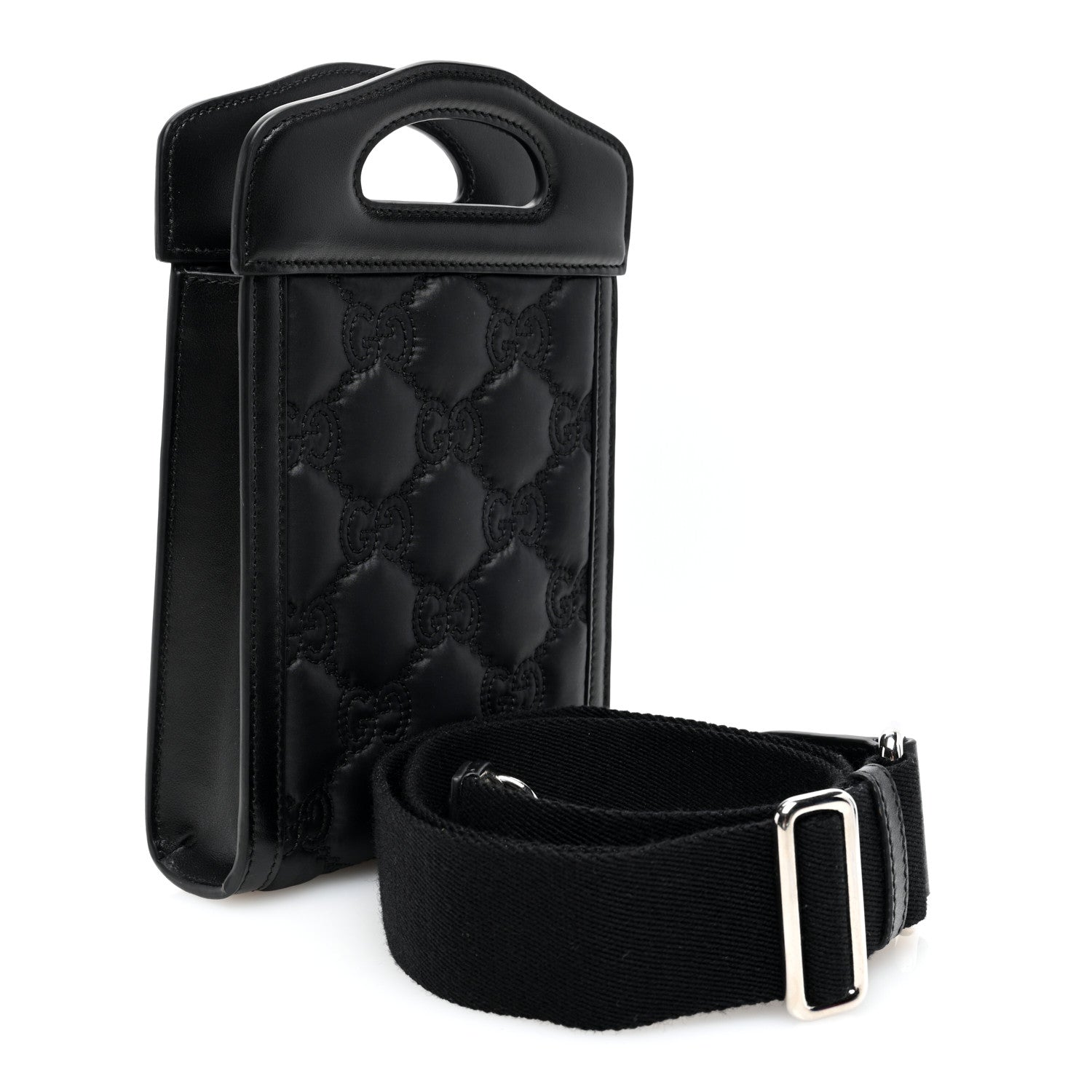 Gucci Nylon Calfskin Enamel GG Matelasse Mini Top Slip Handle Crossbody Bag Black 3 of 11