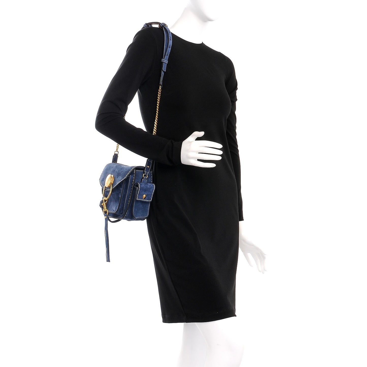 Calfskin Suede Small Jodie Camera Bag Navy