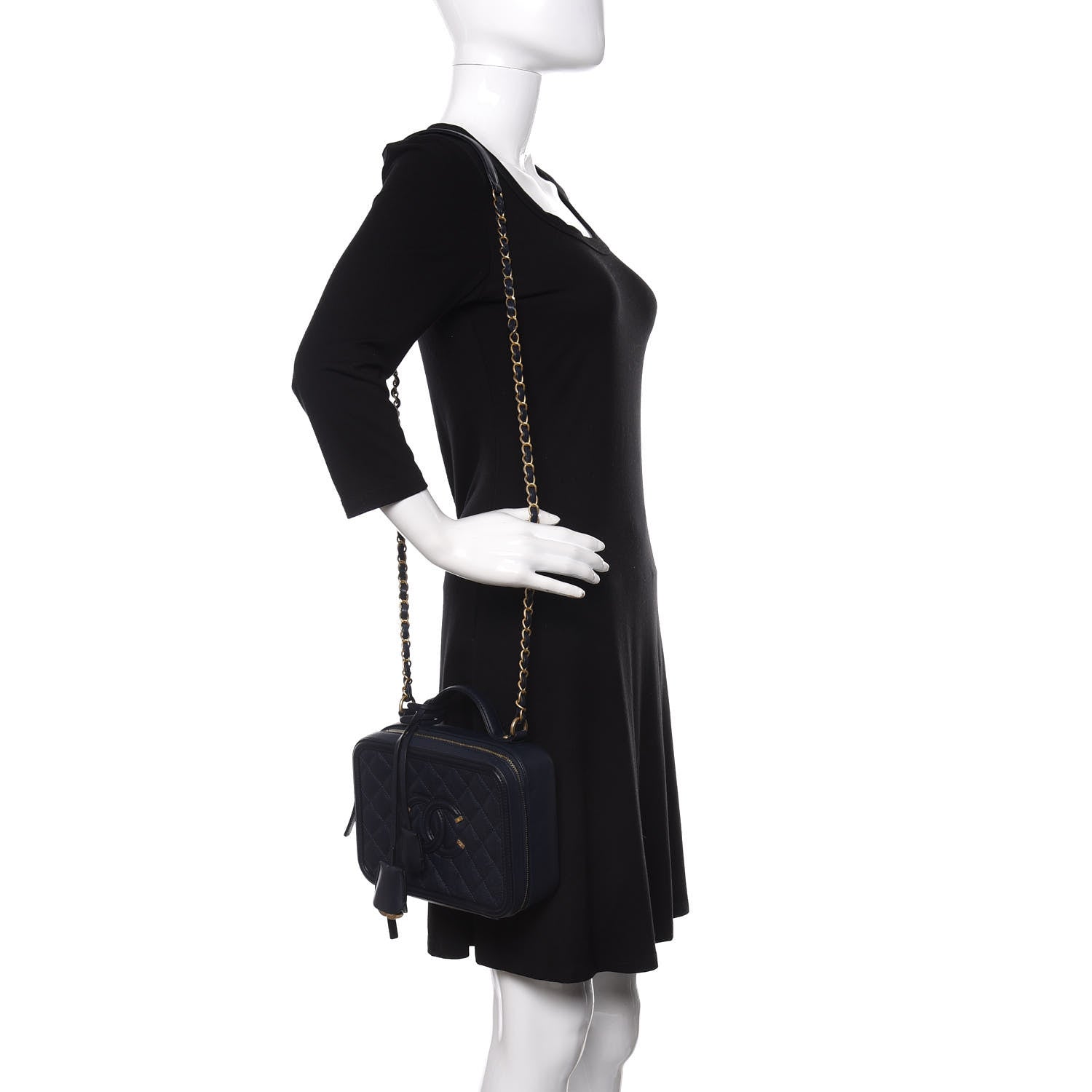 Chanel Caviar Quilted Medium CC Filigree Vanity Case Navy 2 of 10