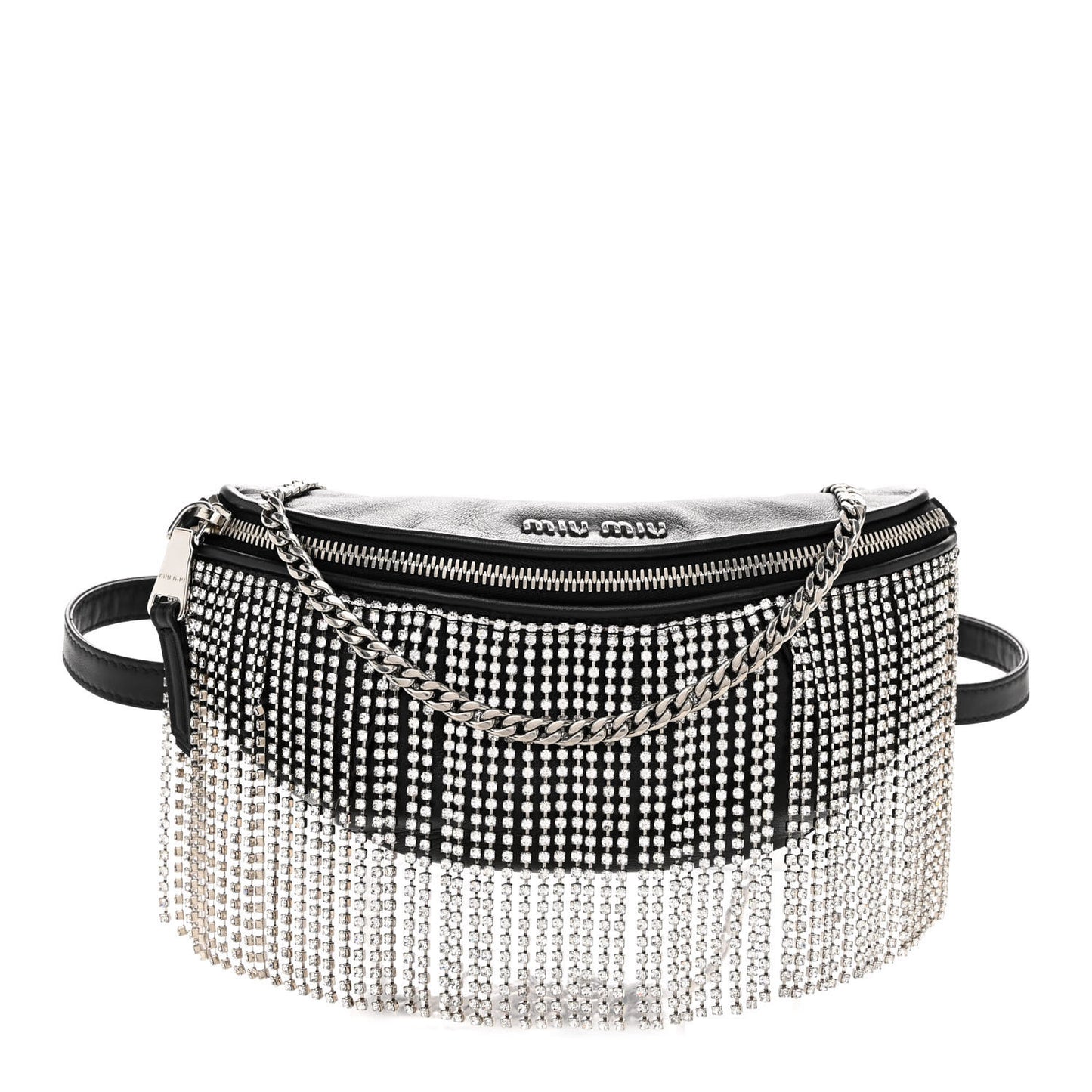 Nappa Crystal Fringe Belt Bag Black