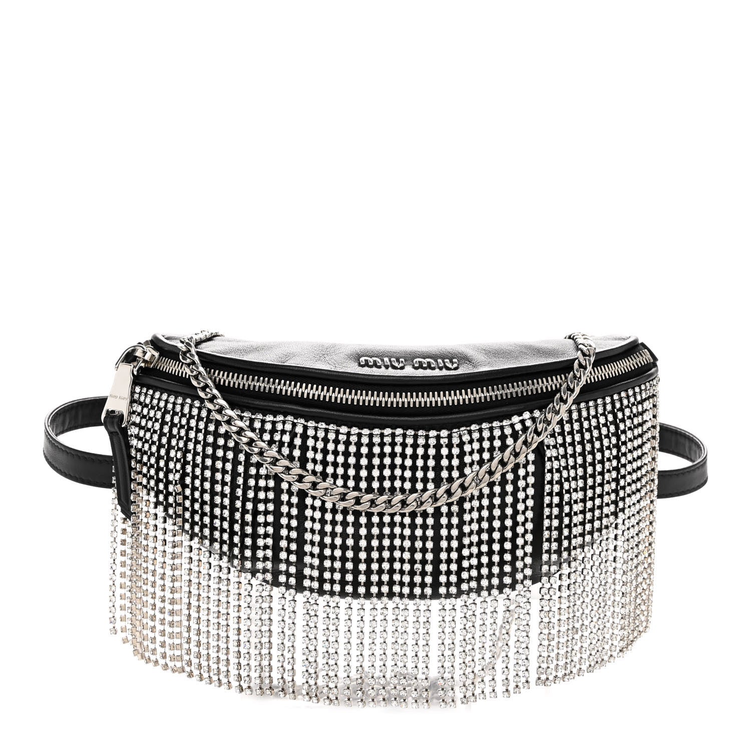 Miu Miu Nappa Crystal Fringe Belt Bag Black 1 of 10