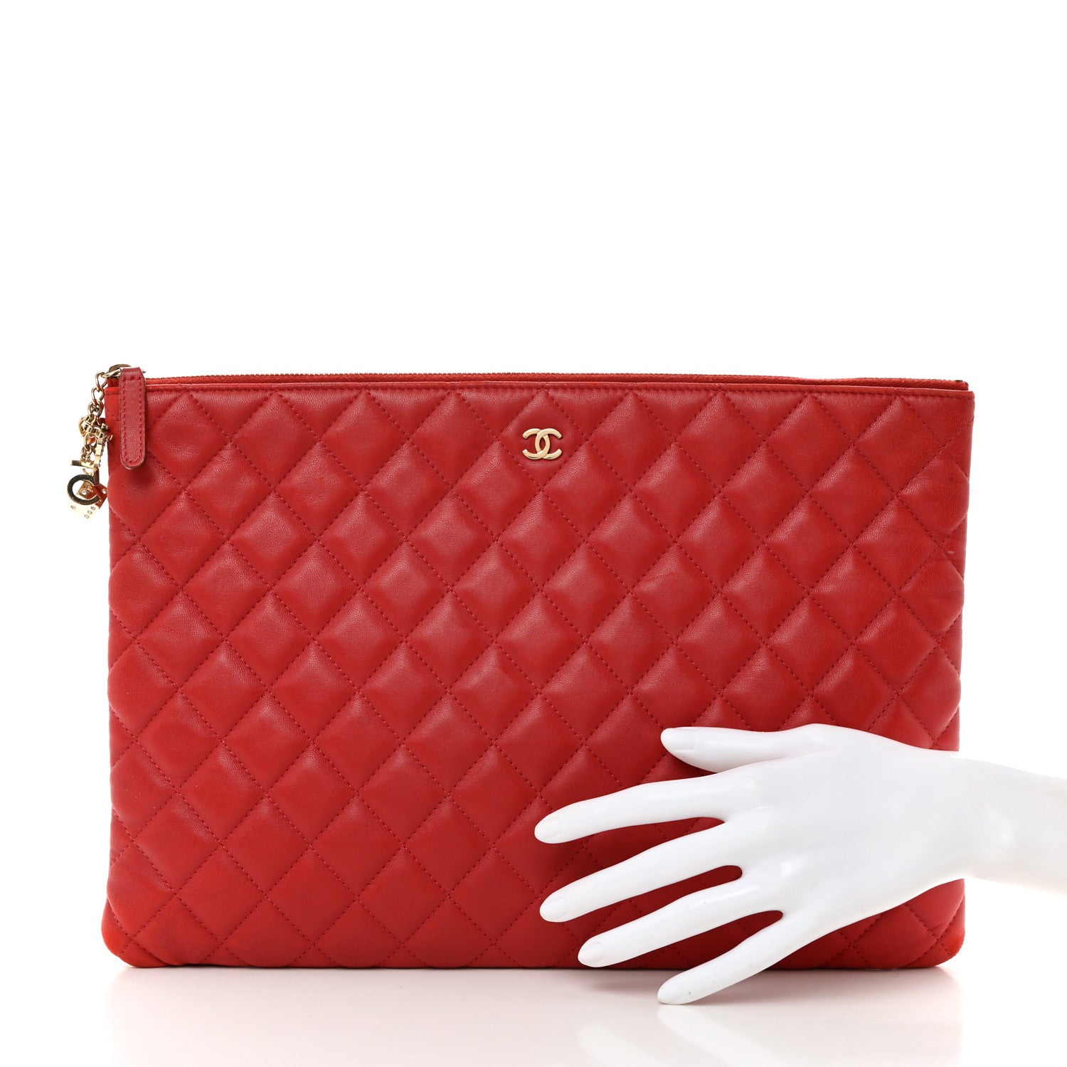 Chanel Lambskin Quilted Large Casino Beauty CC Cosmetic Case Red 2 of 7