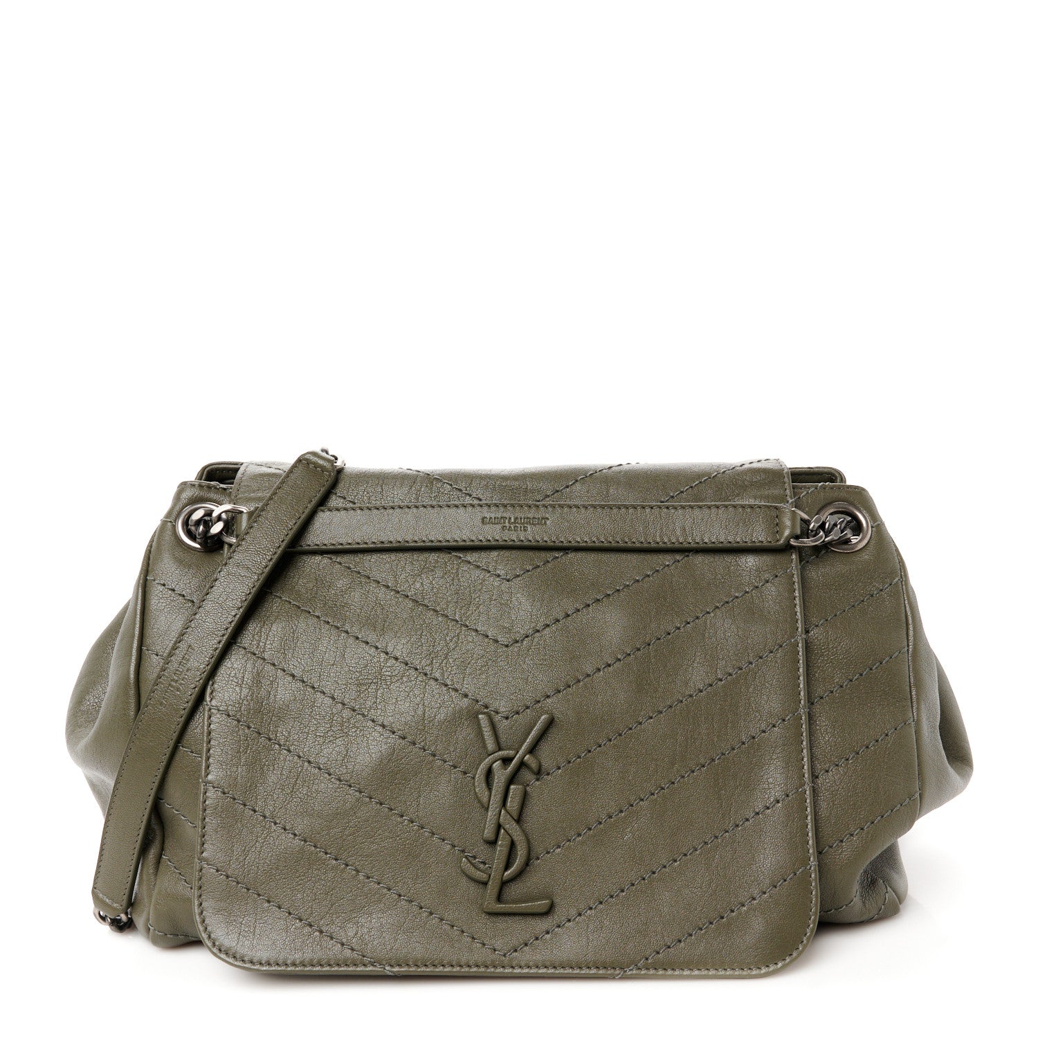 Saint Laurent Vintage Lambskin Chevron Monogram Medium Nolita Military Olive 1 of 10
