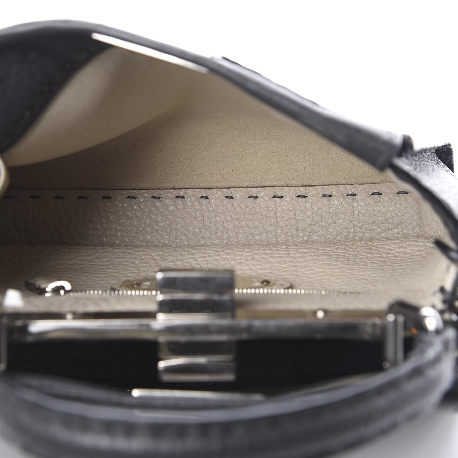Fendi Cuoio Romano Selleria Bi-Color Mini Peekaboo Iconic Satchel Asfalto Latte 7 of 13