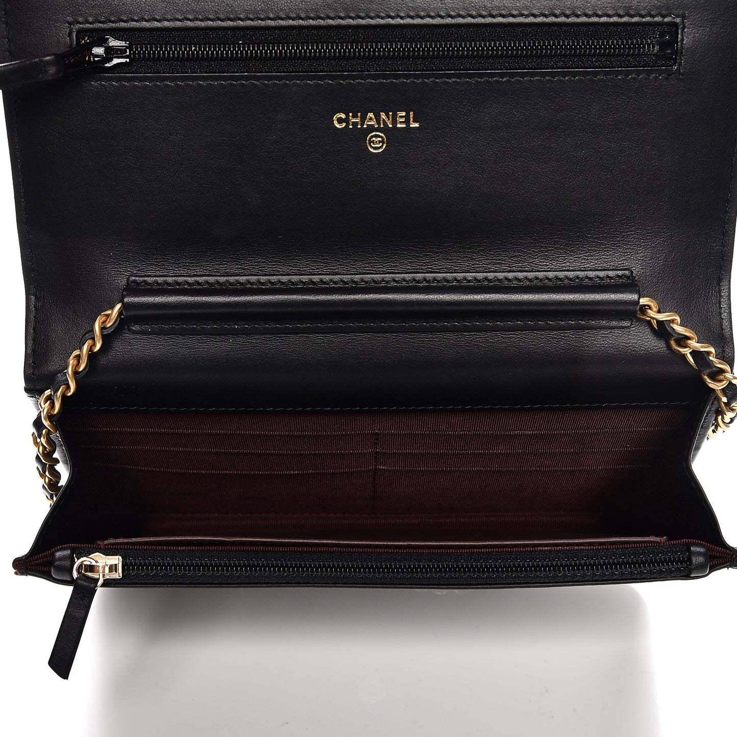 Aged Calfskin Quilted Lucky Charms 2.55 Reissue Wallet On Chain WOC Black