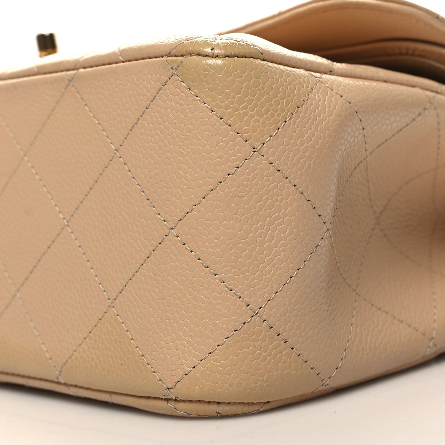 Caviar Quilted Jumbo Double Flap Beige