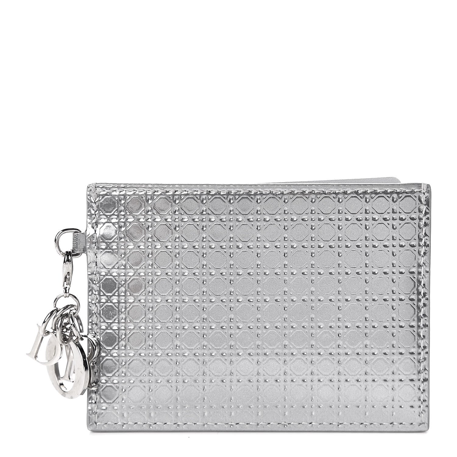 Christian Dior Metallic Patent Micro-Cannage Lady Dior Card Holder Silver 1 of 9