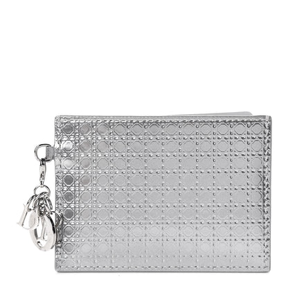 Christian Dior Metallic Patent Micro-Cannage Lady Dior Card Holder Silver 1 of 9