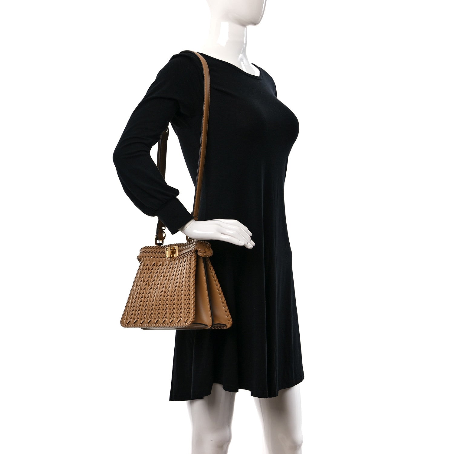 Fendi Vitello King Shiny Nappa Intreccio Small Peekaboo I SEE U Satchel Miele Scuro 2 of 9