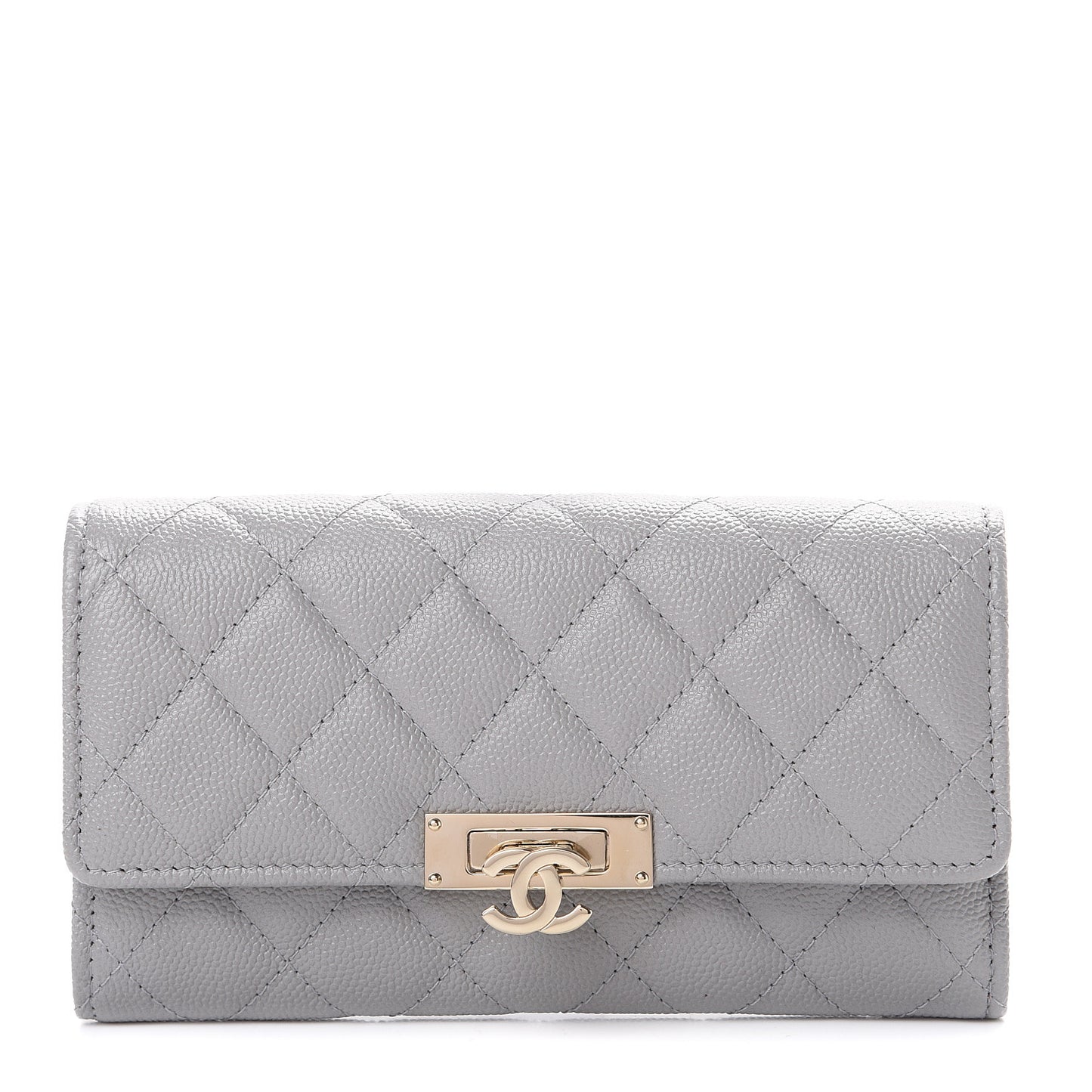 Caviar Quilted Large Golden Class Gusset Flap Wallet Grey