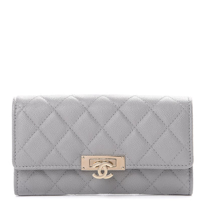 Chanel Caviar Quilted Large Golden Class Gusset Flap Wallet Grey 1 of 9