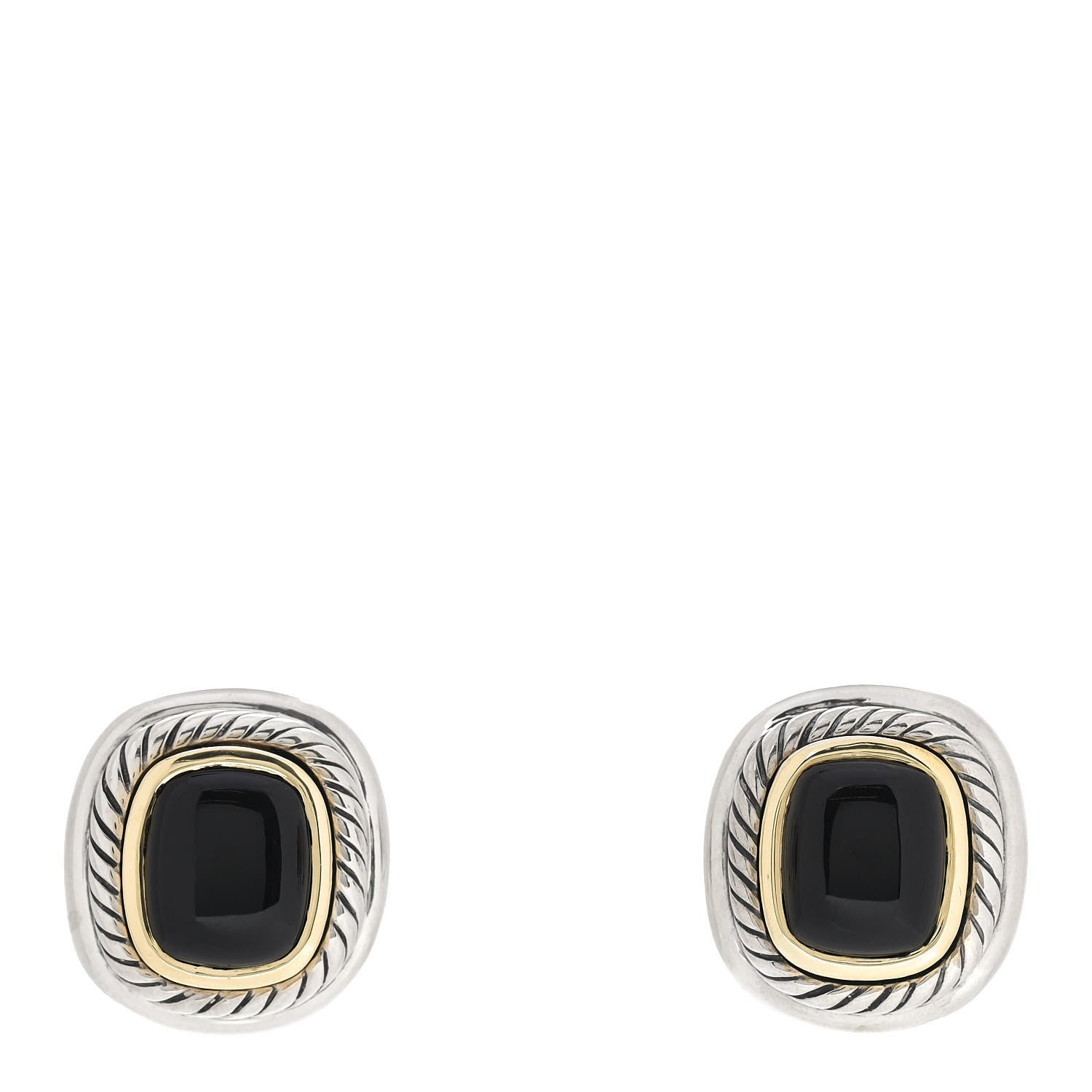 David Yurman Sterling Silver 14K Yellow Gold Black Onyx 11mm Albion Earrings 1 of 5