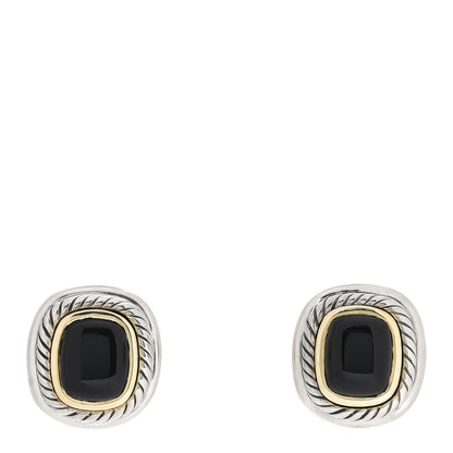 David Yurman Sterling Silver 14K Yellow Gold Black Onyx 11mm Albion Earrings 1 of 5