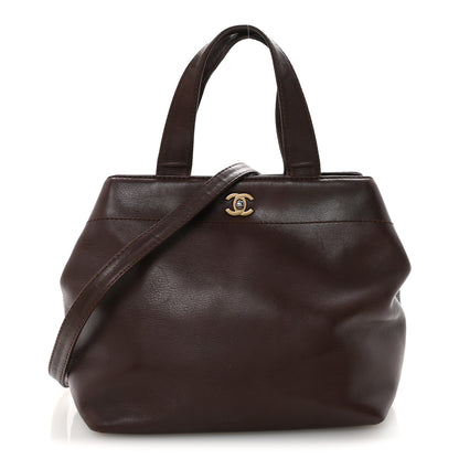 Chanel Calfskin Turnlock Shopper Tote Brown 1 of 11
