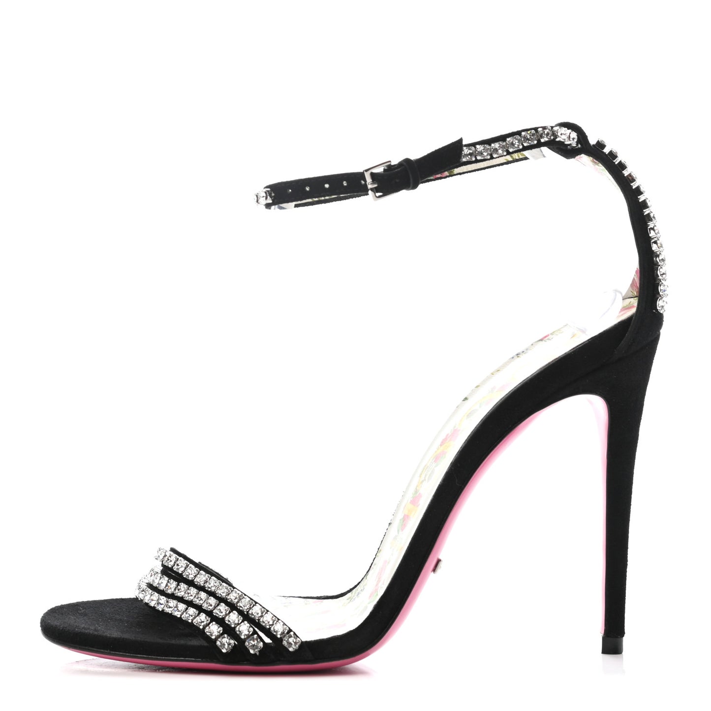 Kid Scamosciato Crystal Ankle Strap High Heel Sandals 38.5 Black