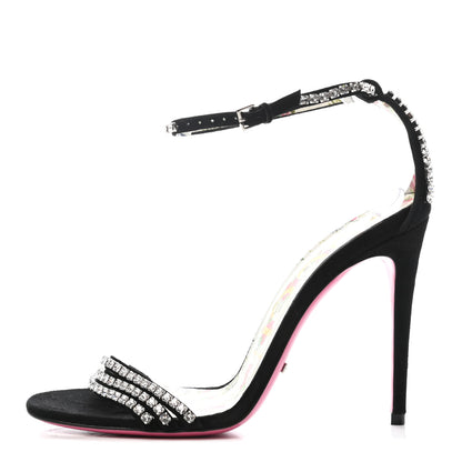 Gucci Kid Scamosciato Crystal Ankle Strap High Heel Sandals 38.5 Black 1 of 7