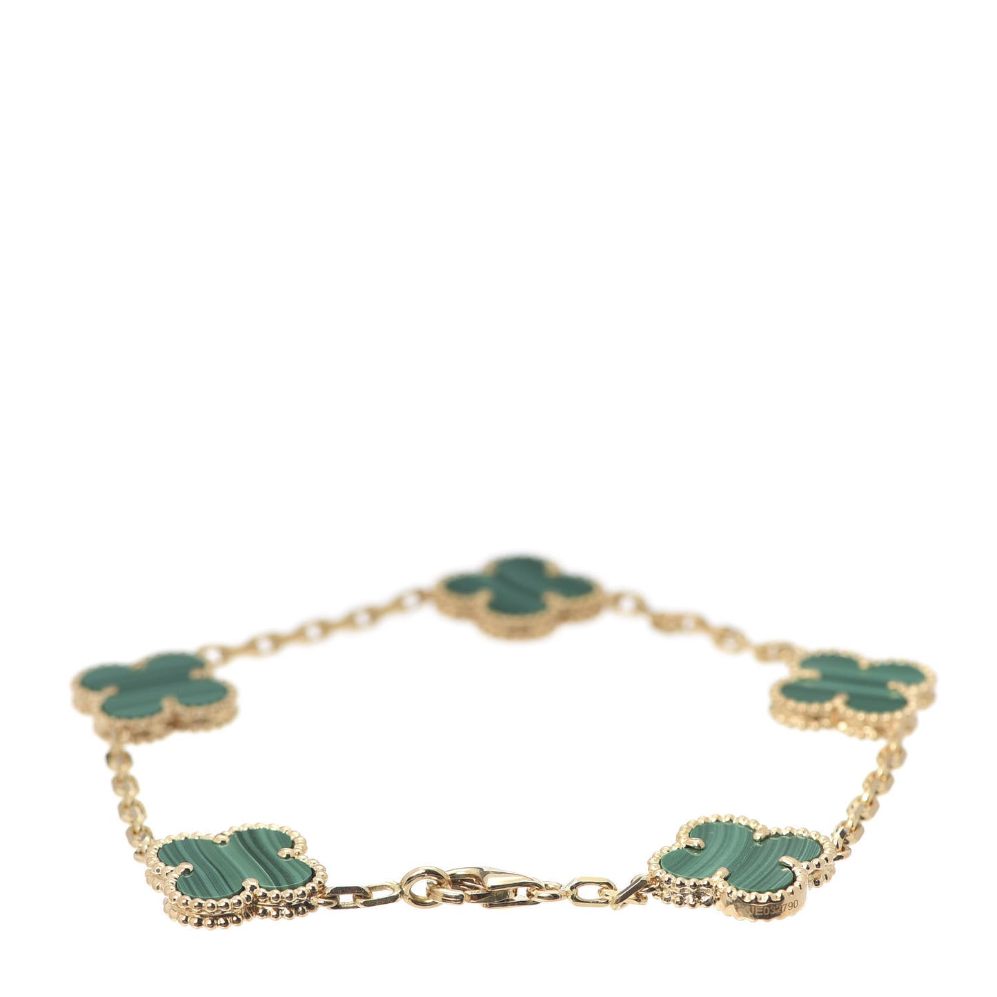 18K Yellow Gold Malachite 5 Motifs Vintage Alhambra Bracelet