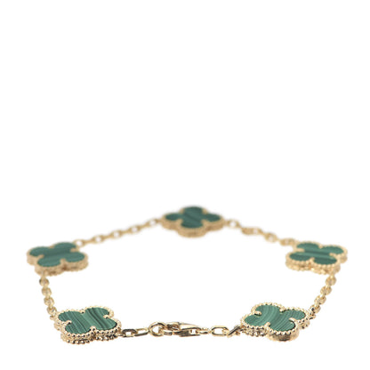 Van Cleef & Arpels 18K Yellow Gold Malachite 5 Motifs Vintage Alhambra Bracelet 3 of 8