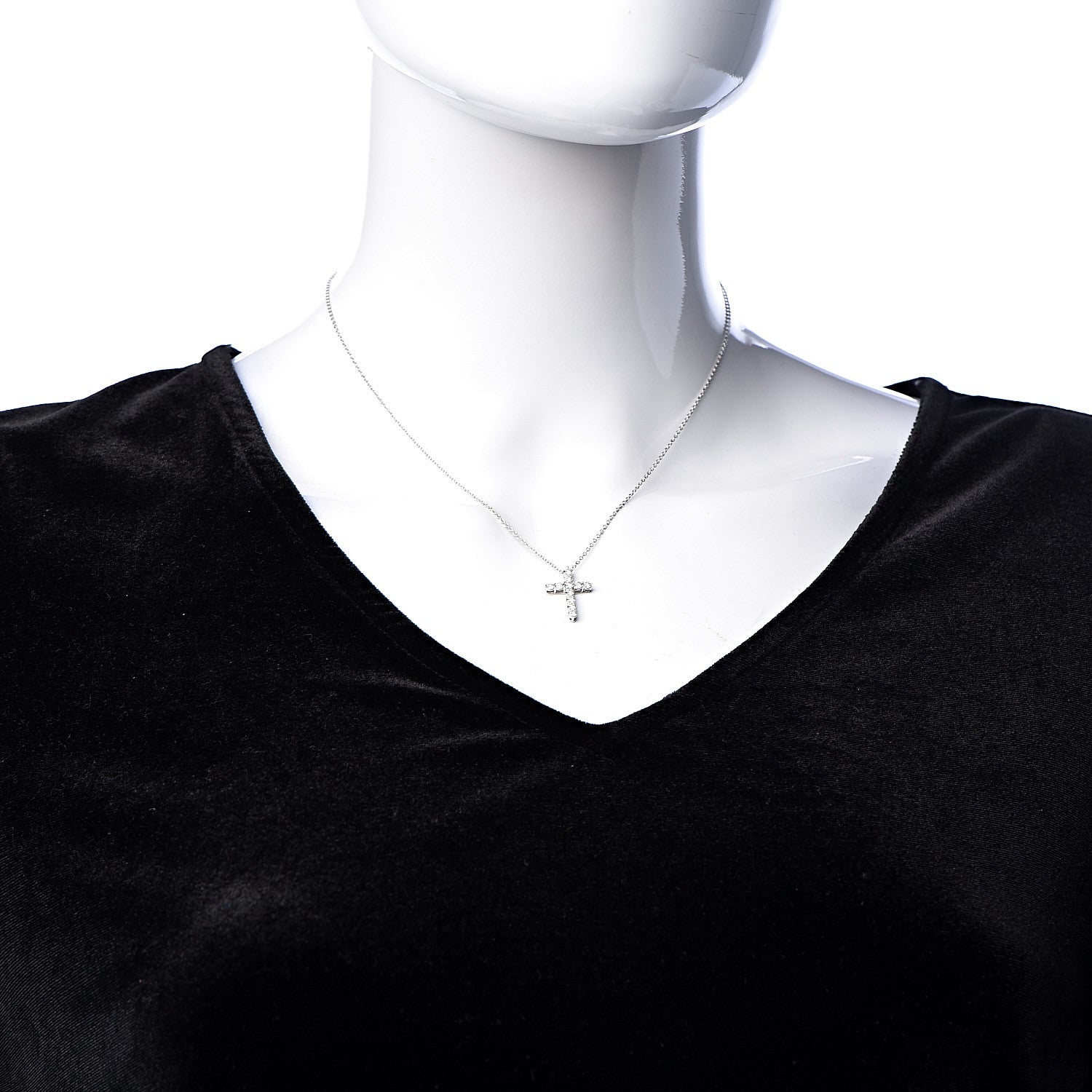 Tiffany Platinum Diamond Small Cross Pendant Necklace 2 of 8