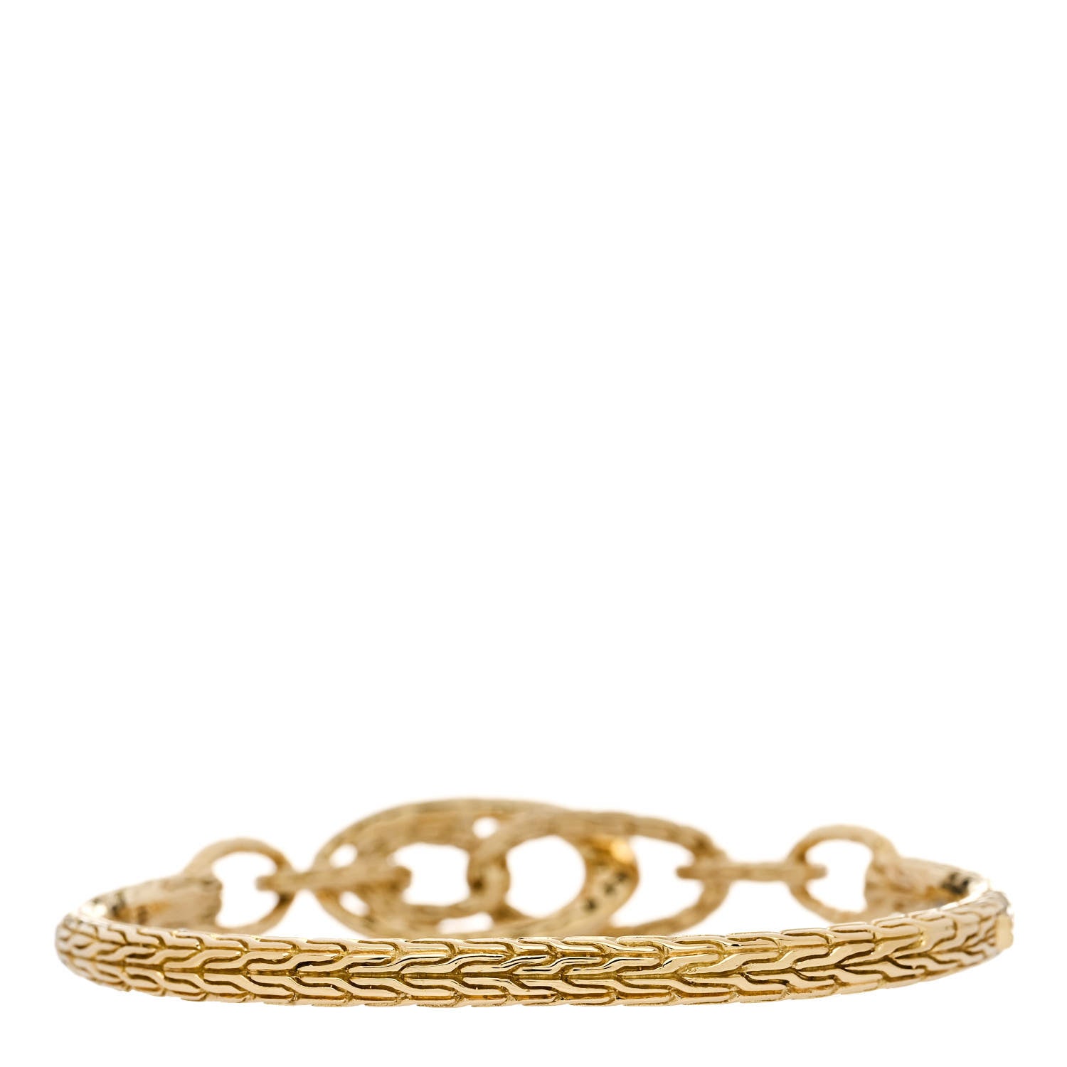 John Hardy 18K Yellow Gold Classic Chain Hammered Slim Chain Hinged Bangle Bracelet 2 of 4